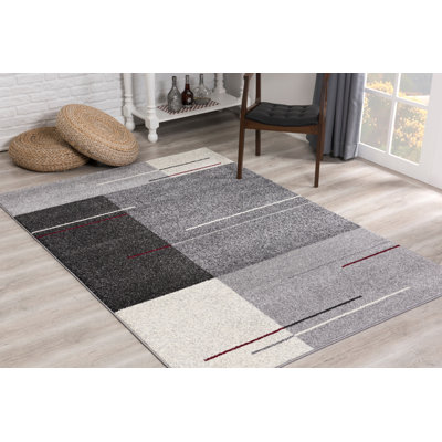 Rug Branch Tarin 5' x 7' (5'3" x 7'5") Grey/Black Geometric Indoor Area Rug, Contemporary, Medium Pile, Stain-Resistant Carpet - Living Room, Bedroom, Dining Room, and Kitchen
