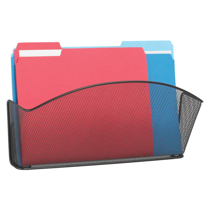 Black Steel Mesh Wall File Pocket, 15" Wide