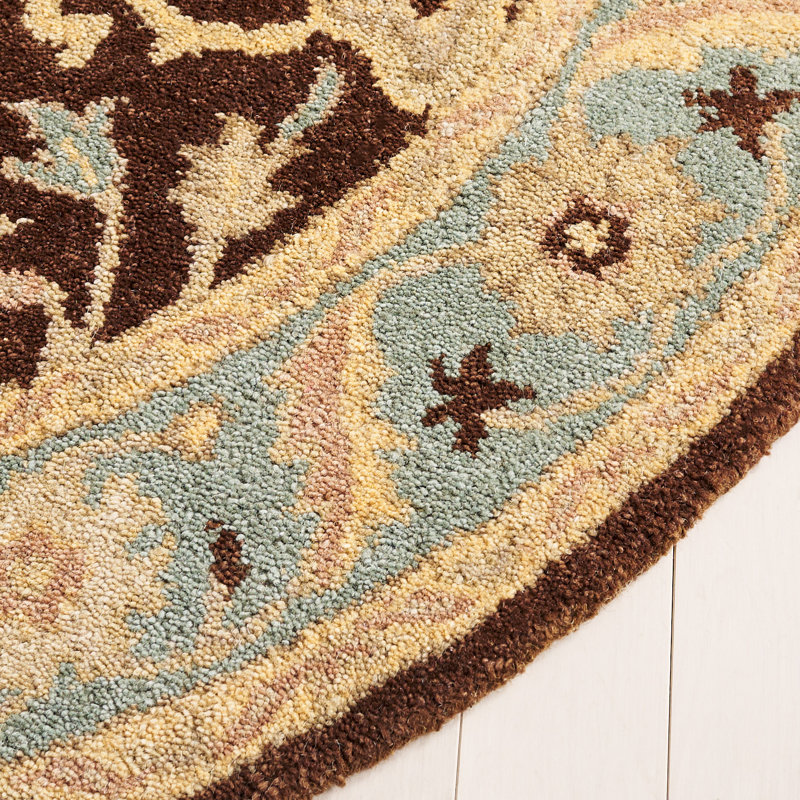 Ivory and Brown Handmade Wool Oval Tufted Rug, 7'6" x 9'6"