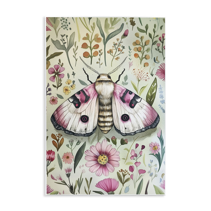 Plaque murale «Moth over Floral Herbs» par The Dutch Lady, H 15 po x l 10 po