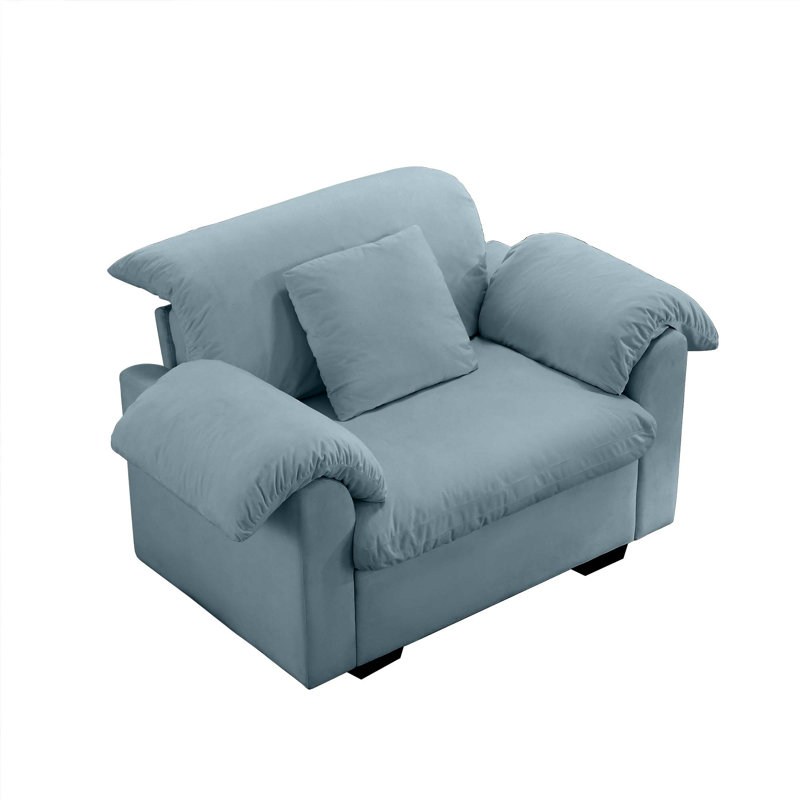 Fauteuil de rangement moderne en velours avec coussins et dossier moelleux, Bleu