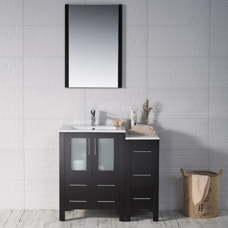 Espresso 36" Single Vanity with Ceramic Sink and Side Cabinet