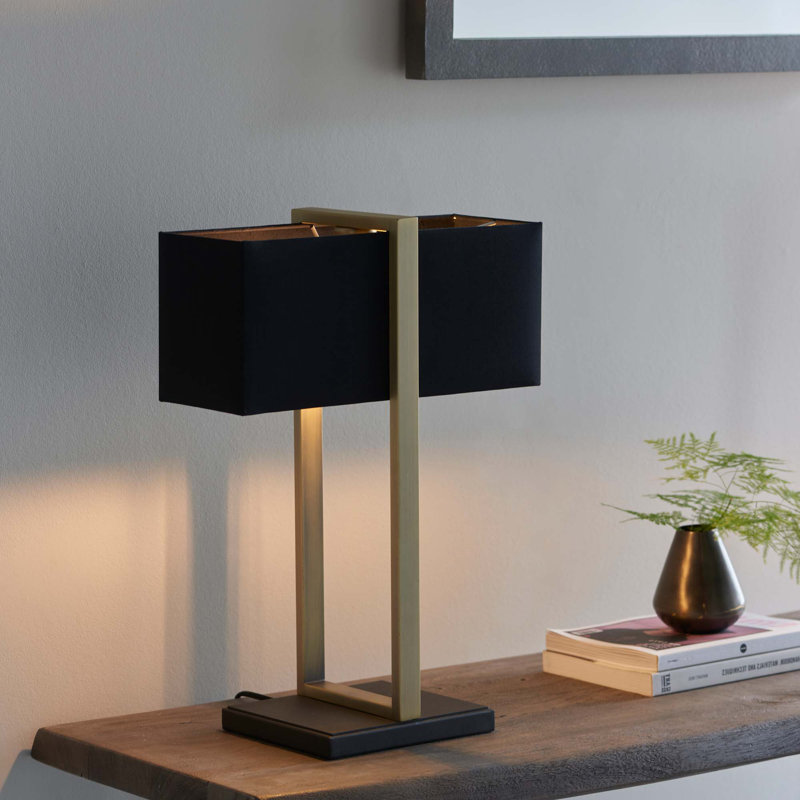 Quellenhof 50cm Table Lamp , Matte Antique Brass Base/Black Shade