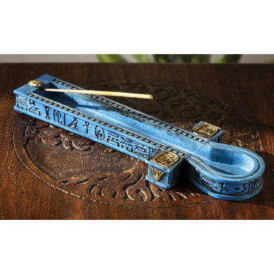 Caisyn égyptien beaux symboles hiéroglyphiques bleus Golden Cartouche Ankh clé encensoir porte-brûleur Figurine Dieux de l'Egypte Talisman de l'équilibre santé et force de vie