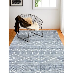 Foundry Select Johannes Handmade Wool Blue Rug & Reviews | Wayfair