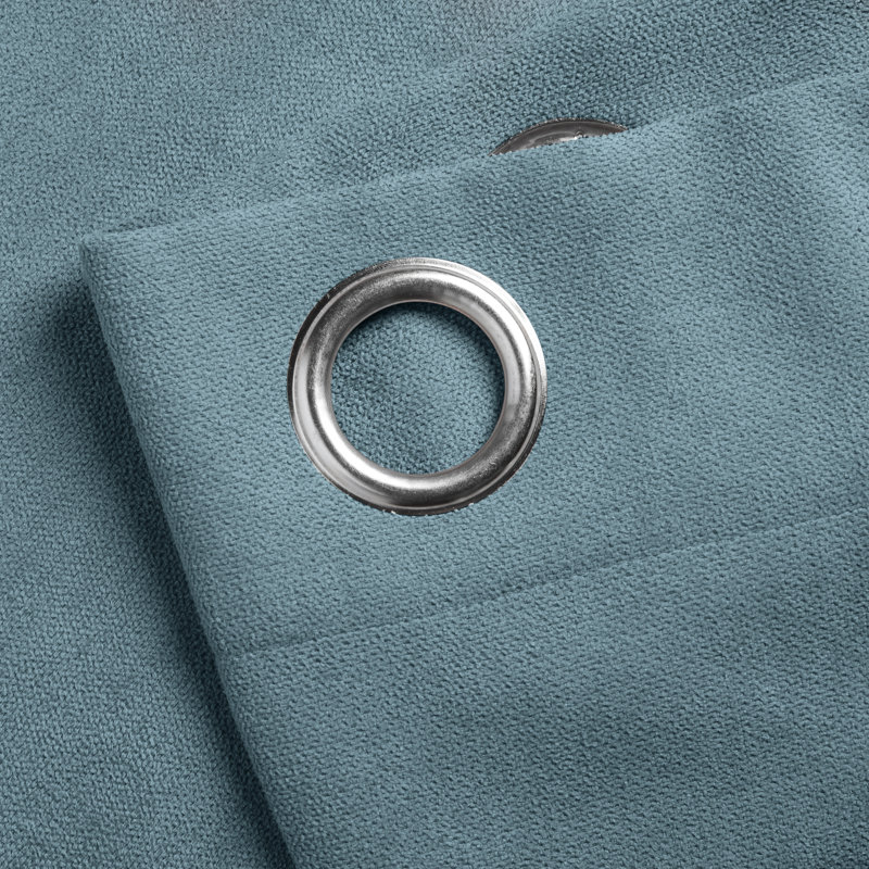 Nalaiyah Velvet Chenille Eyelet Curtains, 142cm Width x 229cm Drop, Teal