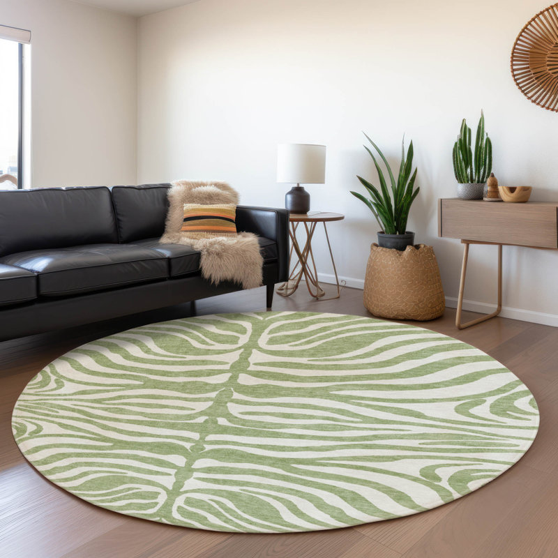 Premium Machine Washable Goulven AMF1042 Animal Print Rug, Round 8'