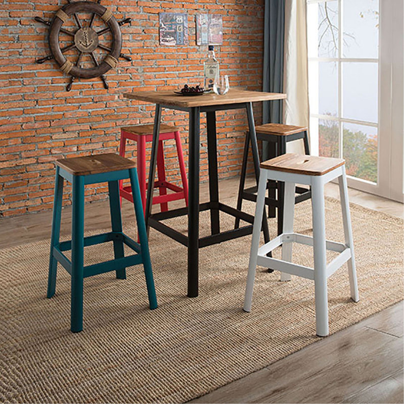 Table de bar carrée rétro et naturelle, H 18 po x l 70 po x P 16 po
