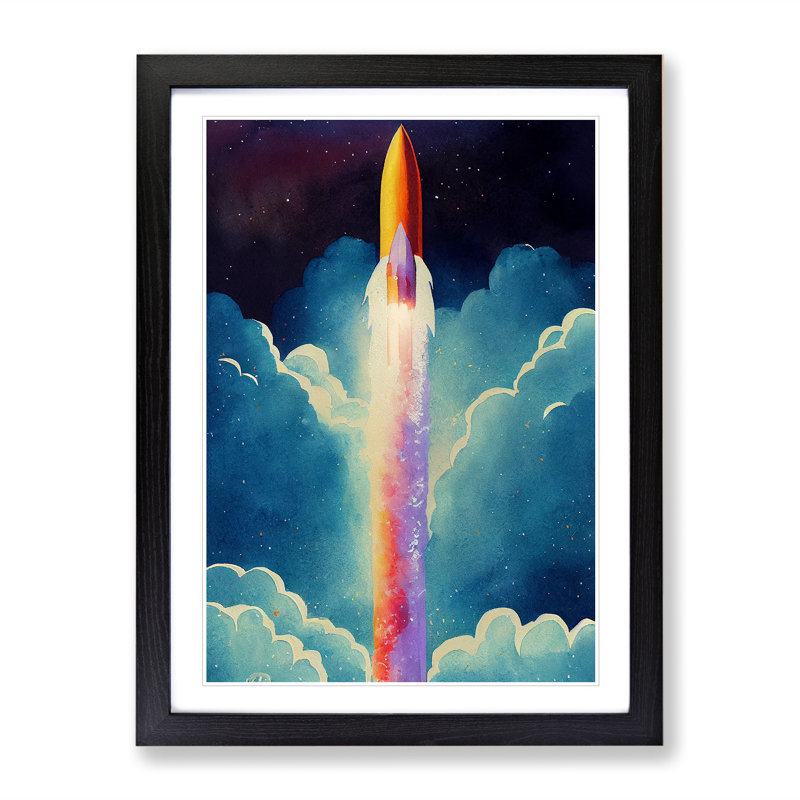 XV1022-4005X Spaceship Rocket In Flight No.2 - Single Picture Frame Print, Black, 46cm H x 34cm W x 2cm D