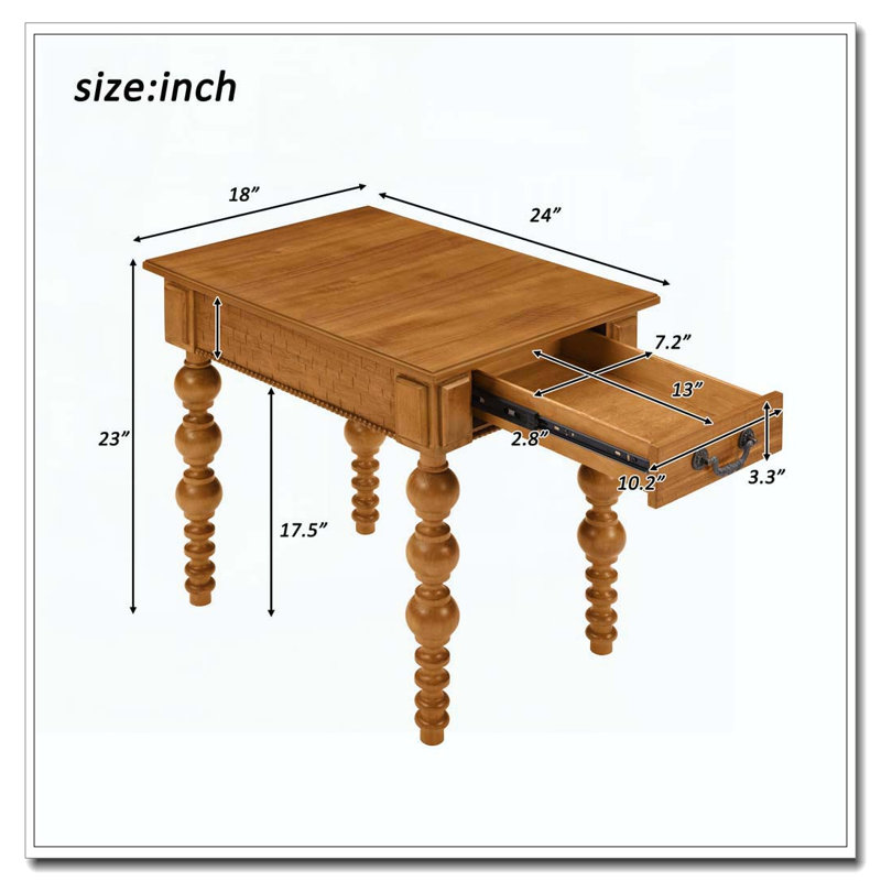 Solid Wood End Table with Drawer, Natural
