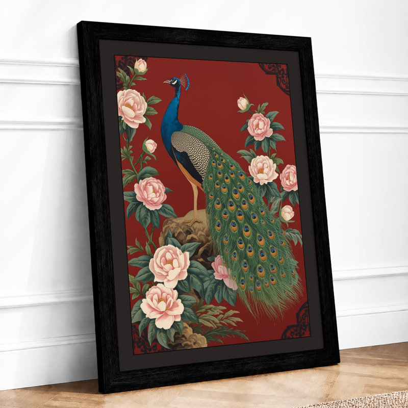 Peacock in Bloom Botanical - Framed Print, A1 - 84.1 x 59.4 cm, Black