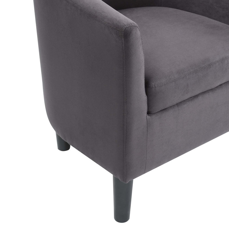 Anges Upholstered Barrel Chair with Ottoman, Dark Gray Microfiber