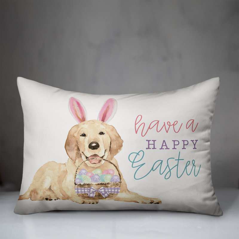 Happy Easter Puppy Indoor/Outdoor Polyester Throw Pillow