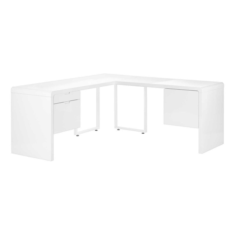 Computer Desk, Home Office, Corner, 72"L, L Shape, Work, Laptop, Laminate, Glossy White