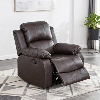 35" Wide Modern Vegan Leather Manual Recliner Chair With Comfortable Arms And Back
