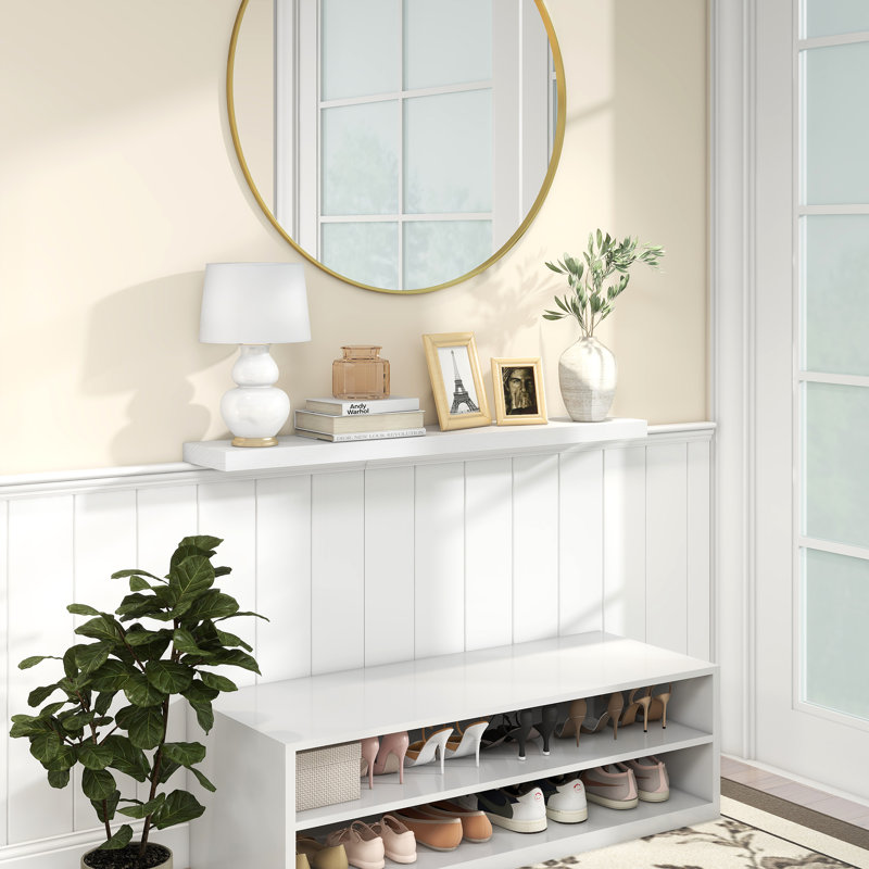Avnish Solid Wood Floating Shelf, White, 1.6" H x 48" W x 8.1" D