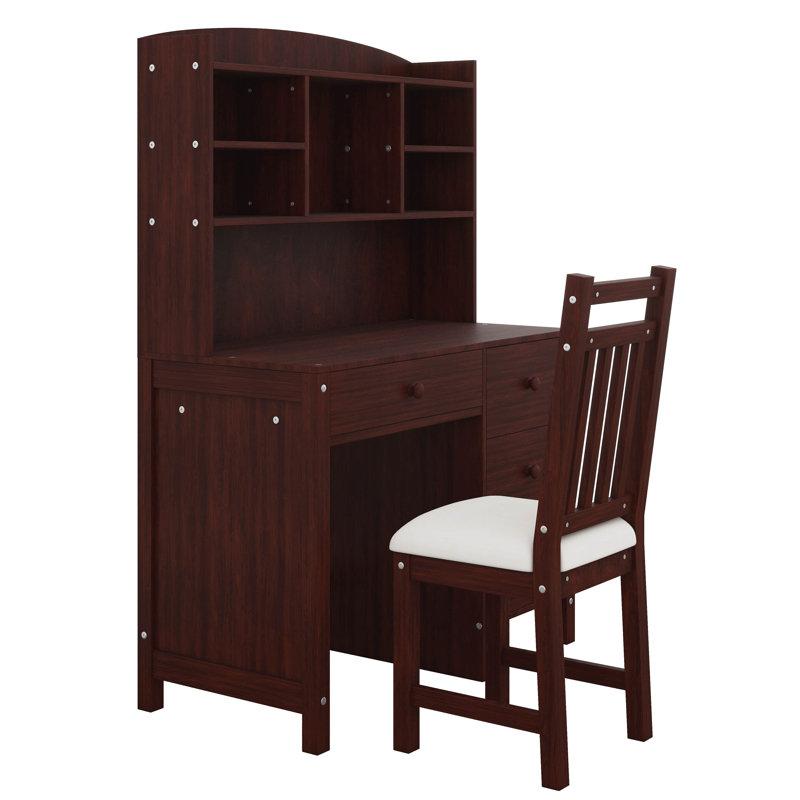 Ensemble de bureau de direction 40 po et chaise rembourrée avec bibliothèque, bureau d'ordinateur à quatre tiroirs, tablette de rangement et chaise