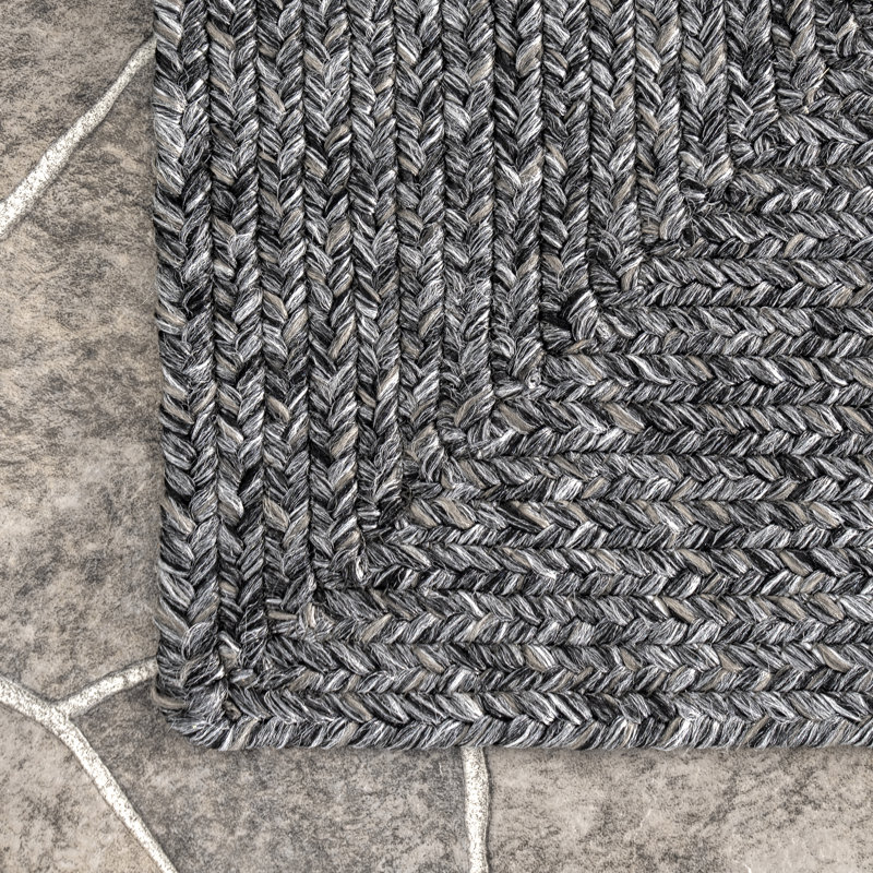 Tapis intérieur / extérieur tressé Edie, Rectangulaire 3 pi x 5 pi, Gris anthracite
