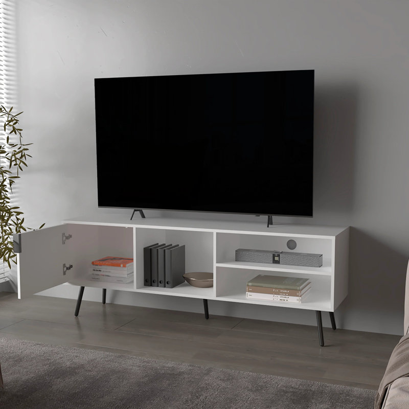 White TV Stand Multistorage with a Door and Open Storage  On-Site, White