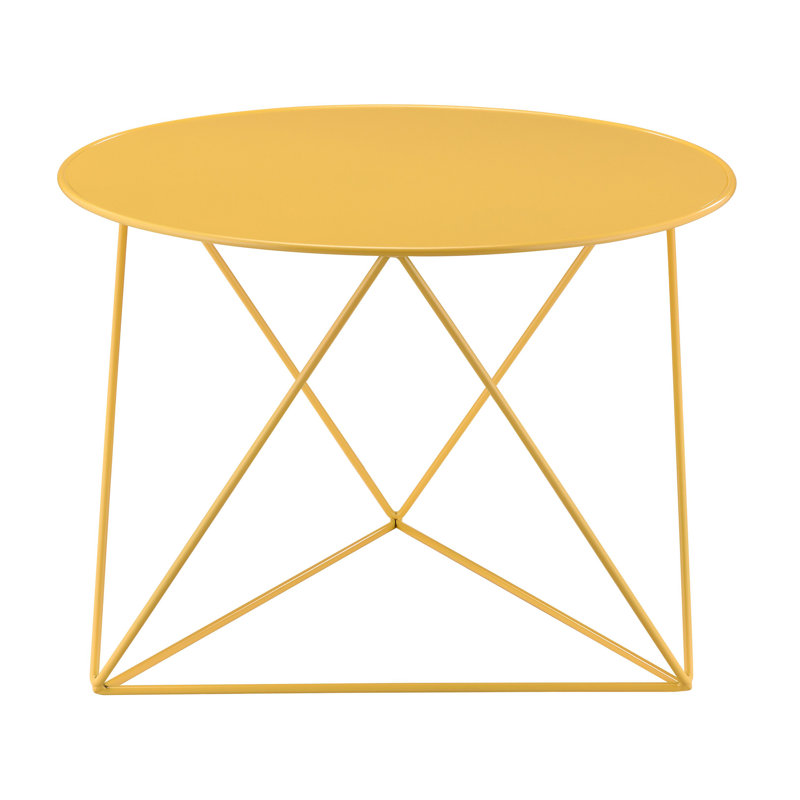 Salas Contemporary 23"Dia Round Frame End Table with Geometric Metal Base, Yellow