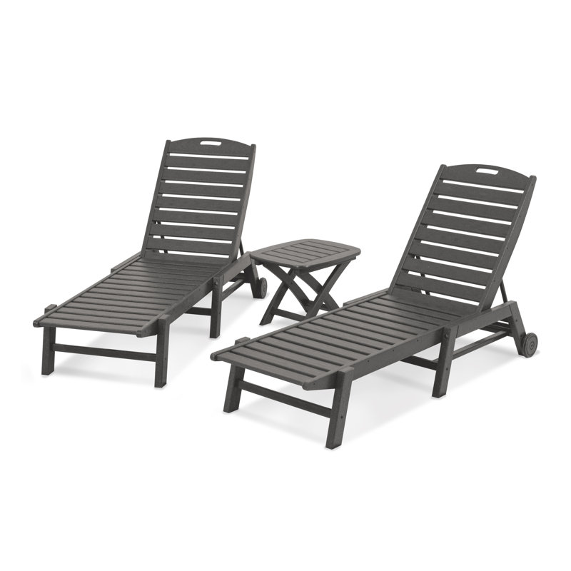 POLYWOOD Nautical 3-Piece Chaise Set, Slate Gray