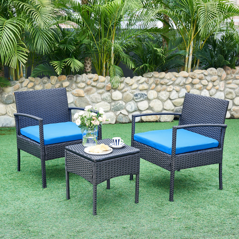 Andrina 2 - Person Patio Conversation Set with Cushions, Blue