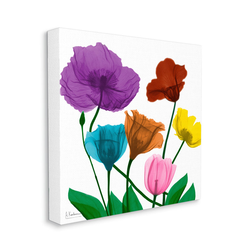 Bold Summer Blooming Florals Translucent Rainbow Flowers Gray Farmhouse, H 36 po x l 36 po x P 1,5 po
