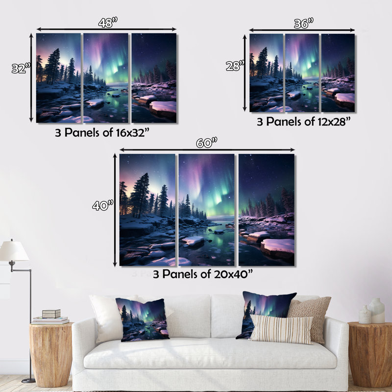 Canada Lumière polaire II sur toile, 3 pièces, H 40 po x l 60 po x P 1 po