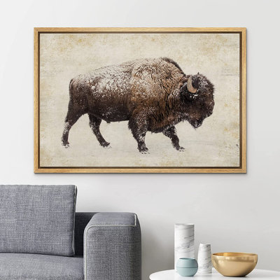 Sépia double exposition Buffalo Bison, art mural rustique, décor de ferme encadré sur toile