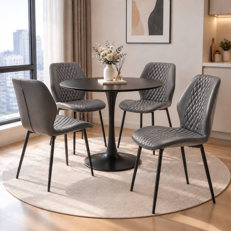 Chaises de salle à manger modernes du milieu du siècle en similicuir avec pattes en métal, Gris foncé
