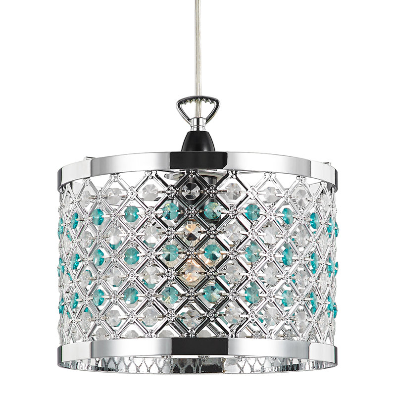 Modern Sparkly Ceiling Pendant Light Shade with Beads, Chrome/Teal