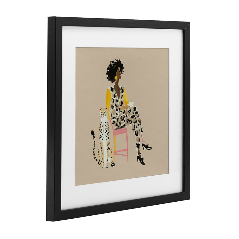 Savage Chic Glam avec imprimé léopard sous verre, design par Svetlana Aleynikova, H 13 po x l 13 po, Cadre noir minuit