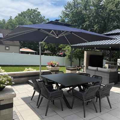 Parasol rectangulaire en porte-à-faux avec mât et base 12 pi x 9 pi Cheverly, bleu marine
