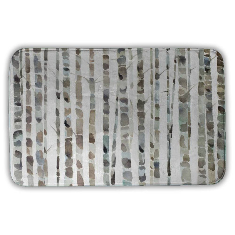 Watercolor birch tree forest Bath Mat with Non-Slip Backing - Quick Dry Memory Foam Bathroom Rug - Absorbent - Modern Plush Spa-Style - Machine Washable