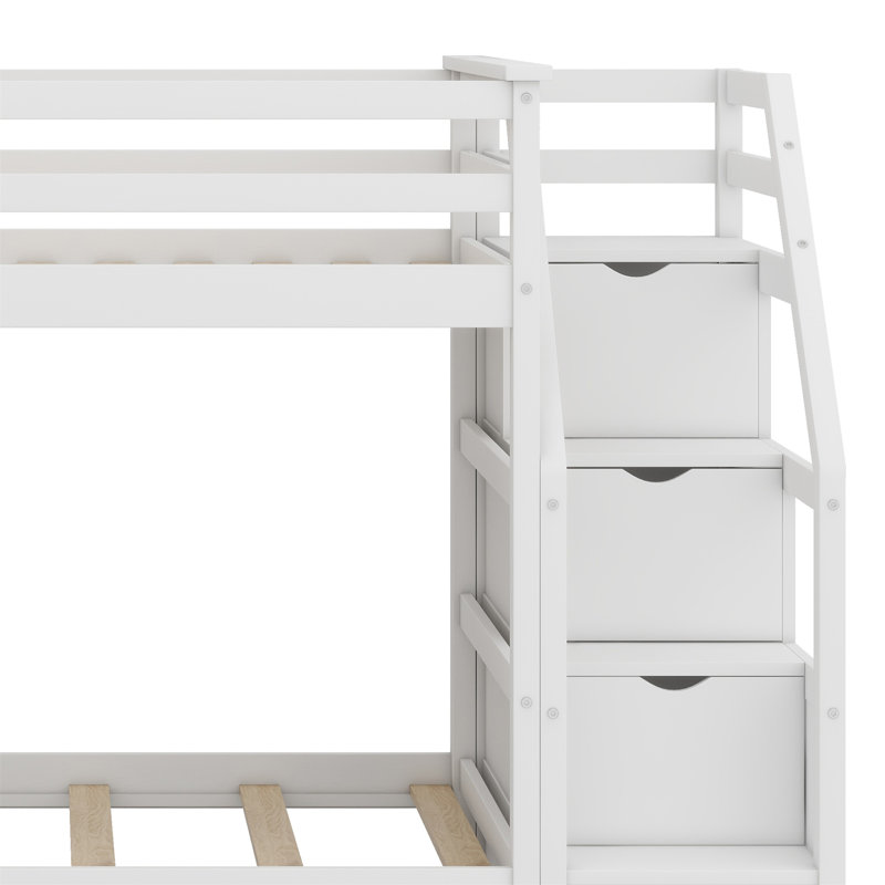 Iftekar Kids Bunk Bed with Trundle, White, Twin Over Twin