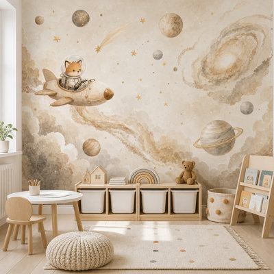 Papier peint Fox Astronaute Fusée Espace Murale