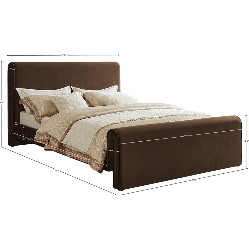 Lit plateforme tapissier Sloan Sadete, Velours brun, Complet/Double