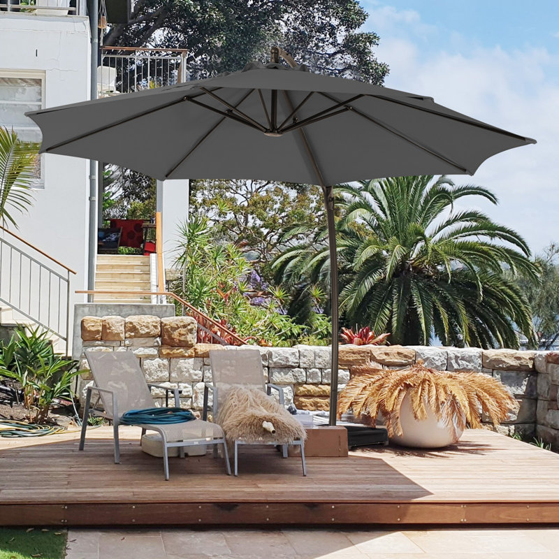 Parasol en porte-à-faux en aluminium 10 pi avec sac de sable Bersa, Gris