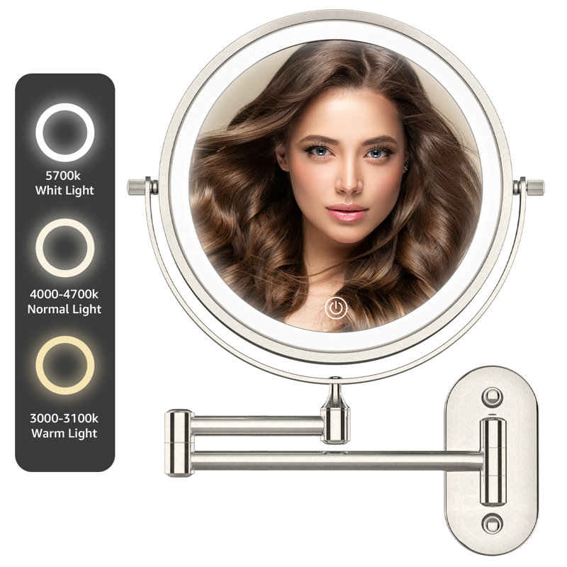  Miroir de maquillage à DEL, Nickel, 10