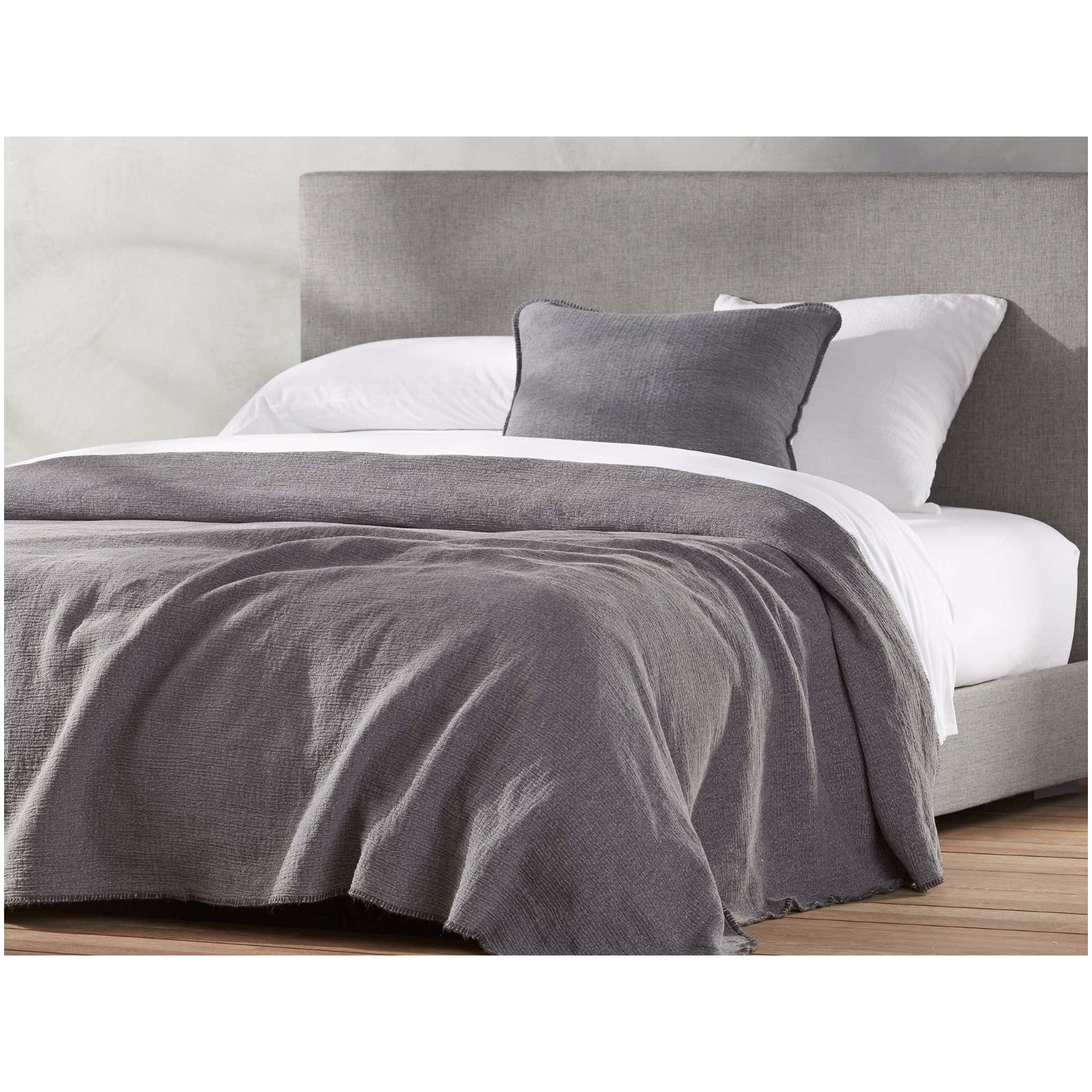 Cozy Cotton Hand Woven Throw Blanket, Charcoal, Twin