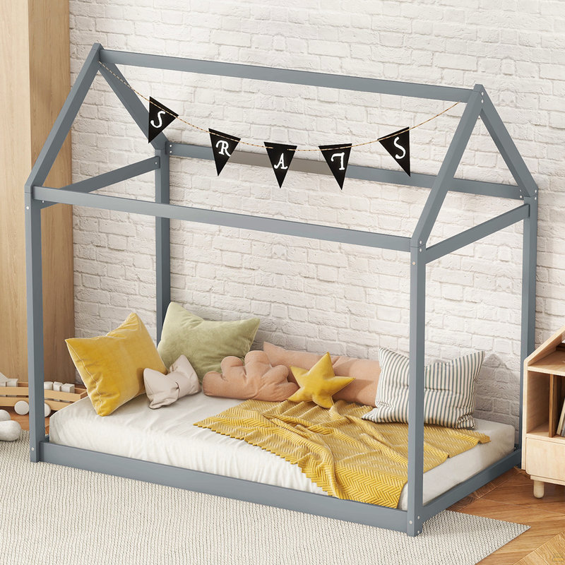 Lit maison en bois, Gris