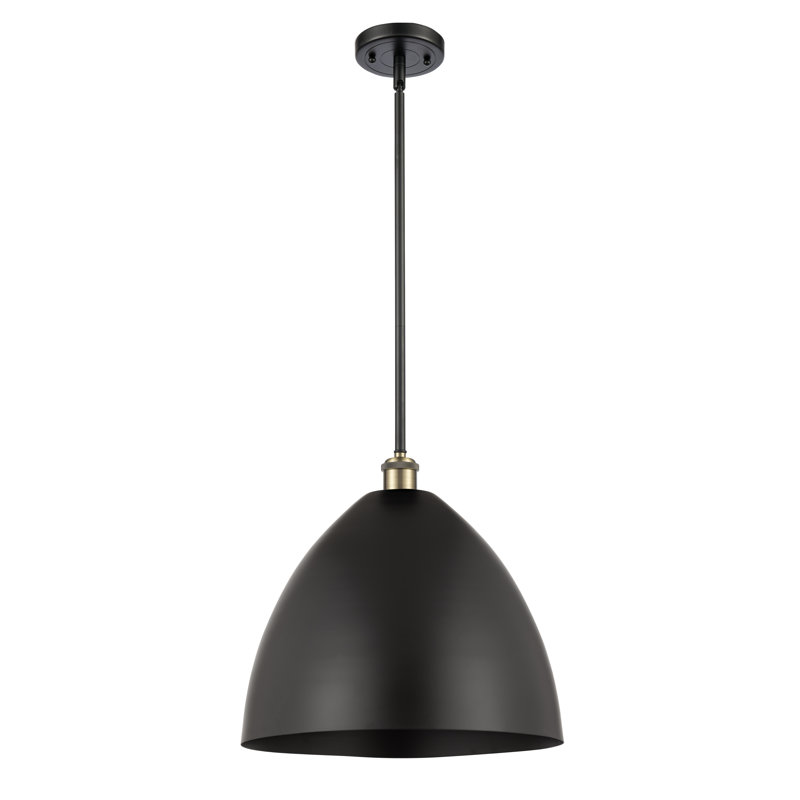 Luminaire suspendu conique à 1 lumière, Laiton antique noir, Noir mat