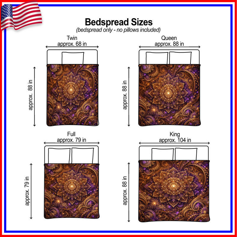 Intricate Mandala Pattern Quilted Bedspread All Sizes, Full / Double