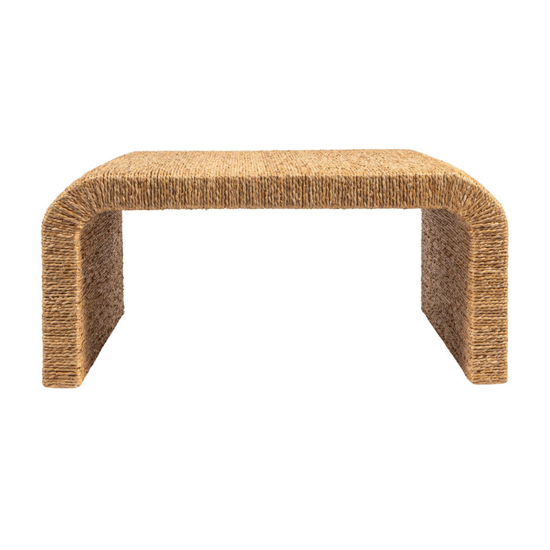 Miramar Woven Water Hyacinth & Acacia Wood Coffee Table with Waterfall Edge, Small, 33.46"L x 33.46"W x 15.75"H