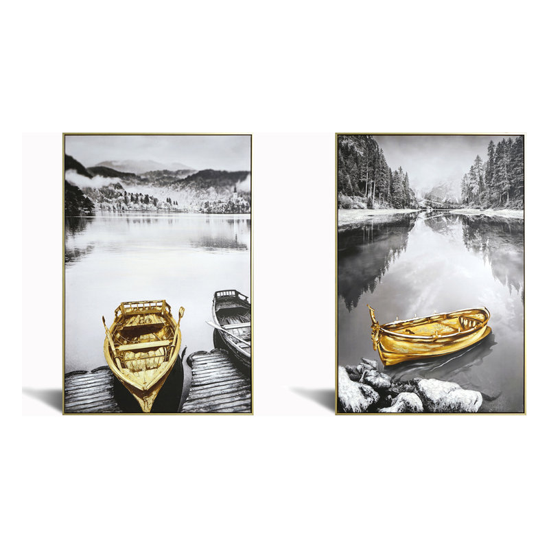 Golden Serenity Reflections (ensemble de 2), art mural sur toile - cadre doré