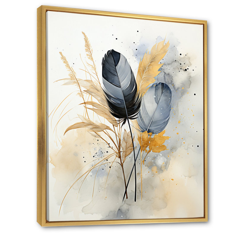 «Dulwich Asian Art Feathers Sumi II», reproduction sur toile, H 40 po x l 30 po x P 1,5 po, Cadre flottant doré