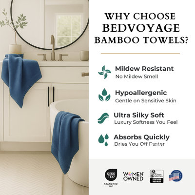 Ensemble de serviettes BedVoyage - Viscose de bambou + coton - 600 g / m² - absorbant et résistant aux odeurs