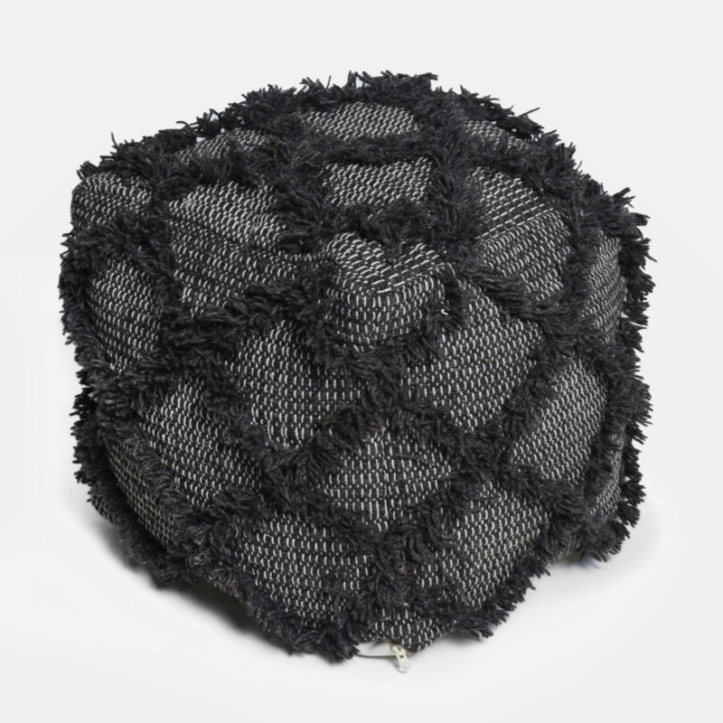 Handcrafted Wool And Cotton Pouf, Brown Colour
