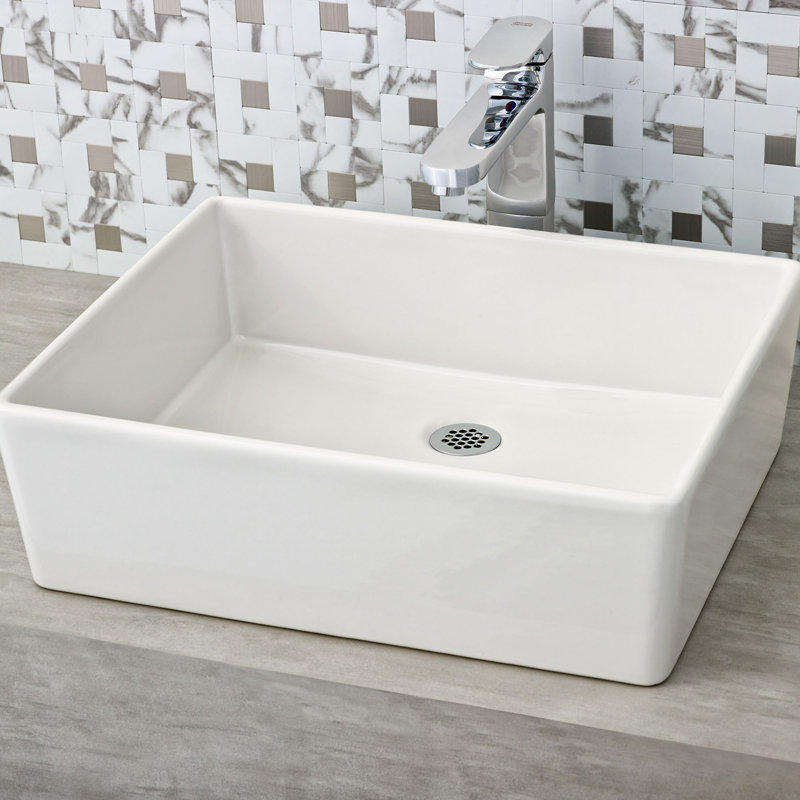 Loft White Ceramic Rectangular Above-Counter Vessel Sink