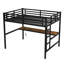 Lit mezzanine double en métal avec bureau, lumière DEL, prise USB et prise de courant, garde-corps, conception compacte, noir
